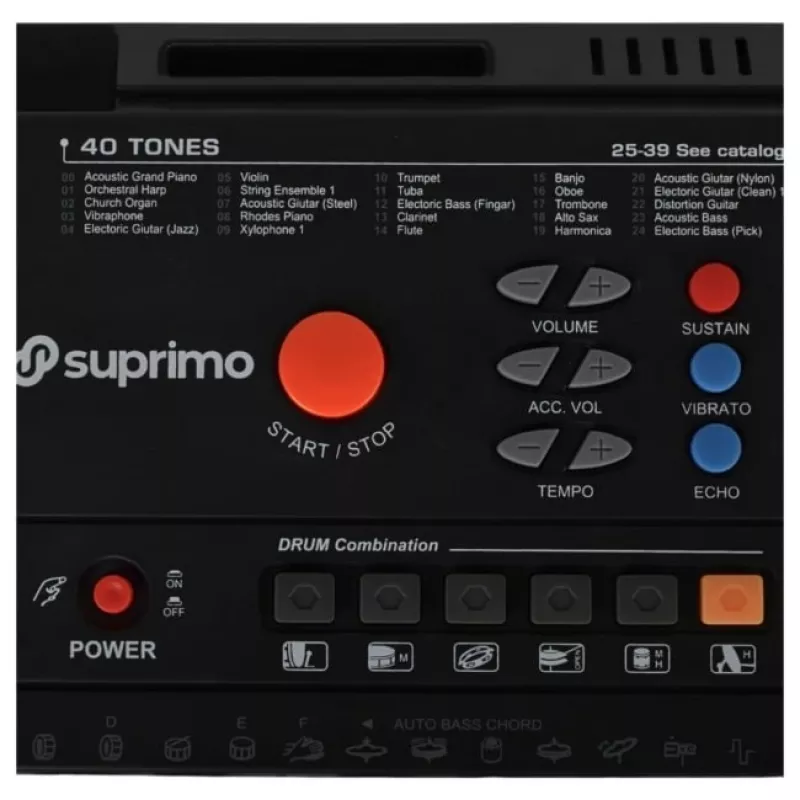 SUPRIMO MQ 6116 61 klavišų mokomasis klaviatūros su LCD, 128 garsų, 128 ritmų, įrašymu, mikrofonu, juoda