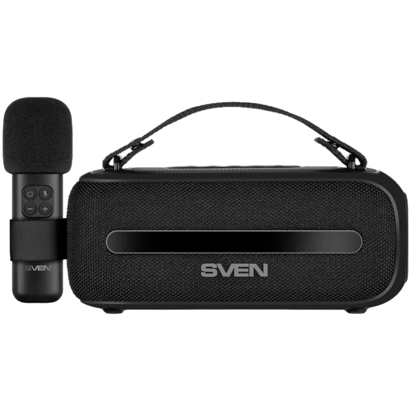 Nešiojamas garsiakalbis SVEN PS-255, juodas (12W, Bluetooth, FM, USB, karaokės mikrofonas, 3600 mAh)