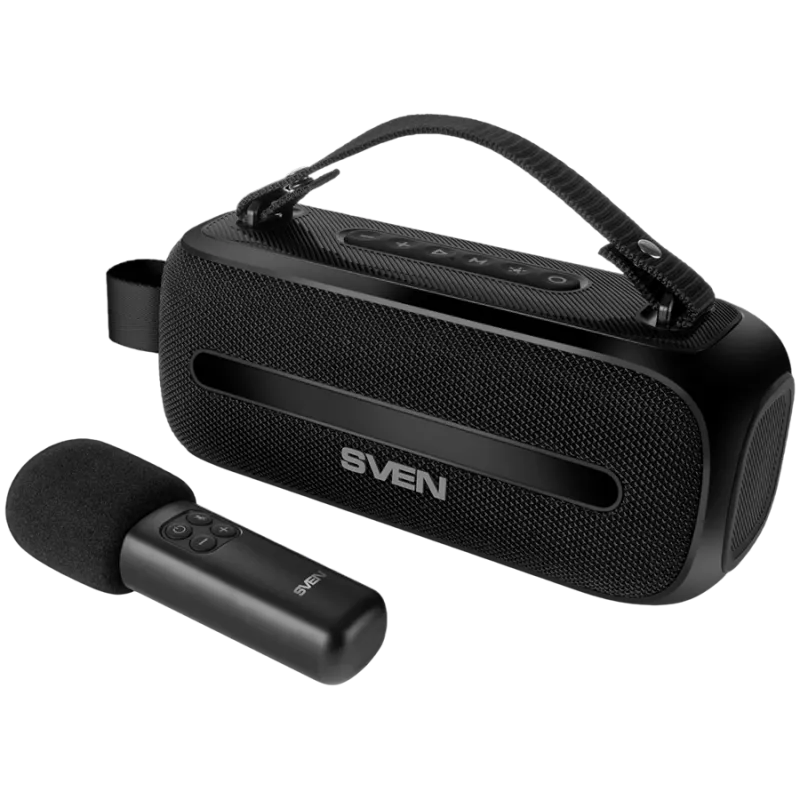 Nešiojamas garsiakalbis SVEN PS-255, juodas (12W, Bluetooth, FM, USB, karaokės mikrofonas, 3600 mAh)