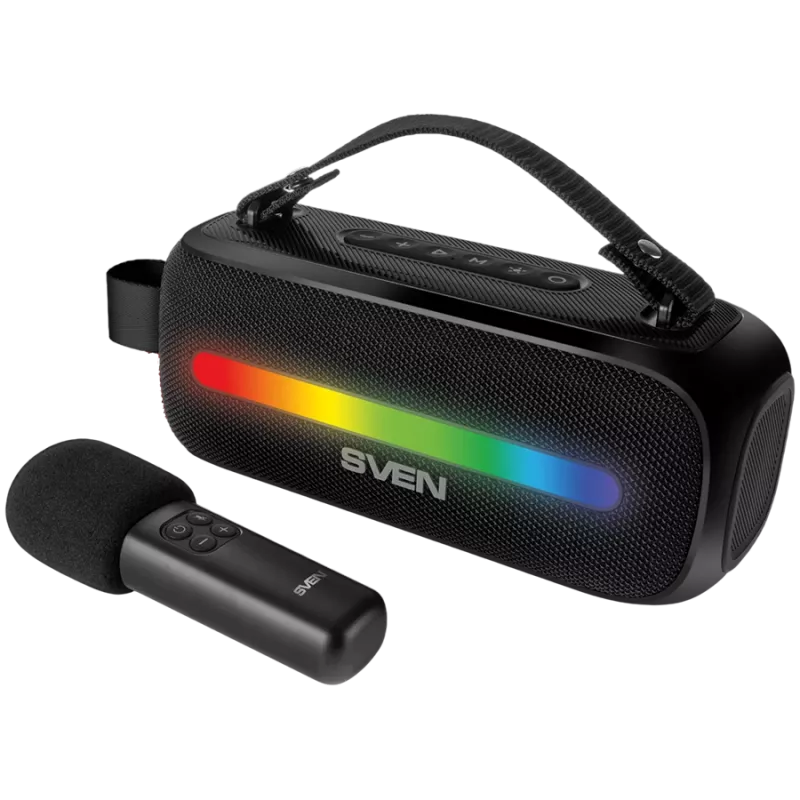 Nešiojamas garsiakalbis SVEN PS-255, juodas (12W, Bluetooth, FM, USB, karaokės mikrofonas, 3600 mAh)