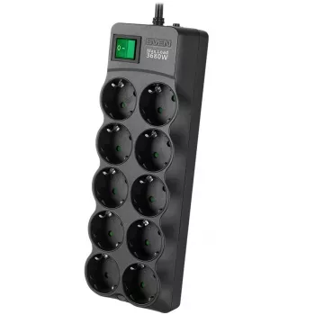 SVEN SF-10E-16 Apsauginis tinklo filtras, 10 lizdų, 16 A, 3,6 kW, 1,8 m, juodas