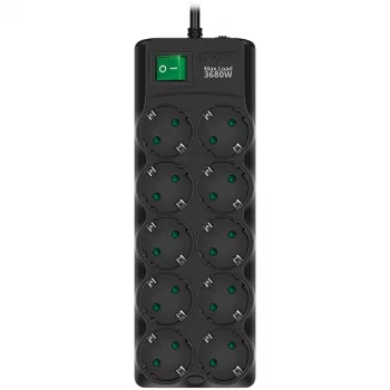 SVEN SF-10E-16 Apsauginis tinklo filtras, 10 lizdų, 16 A, 3,6 kW, 1,8 m, juodas