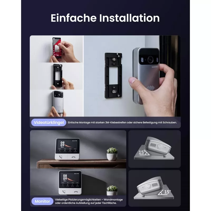 Switchbot SWB VDB-M-SW – WiFi vaizdo durų skambutis su 4,3 inch spalvotu ekranu (balta/sidabrinė)