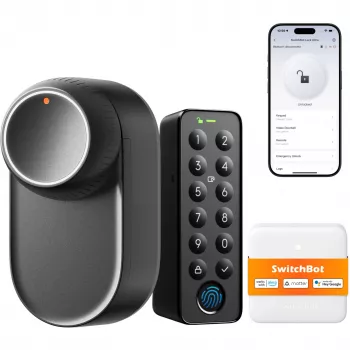 „SwitchBot Ultra Touch Bundle“ rinkinys juodas, spyna „Lock Ultra“ juoda, klaviatūra „Keypad Touch“, šliuzas „Hub Mini“