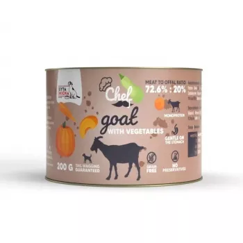 SYTA MICHA Chef Goat with Vegetables Mono šlapias ėdalas šunims, 200 g skardinė, be grūdų, hipoalerginis, suaugusiems