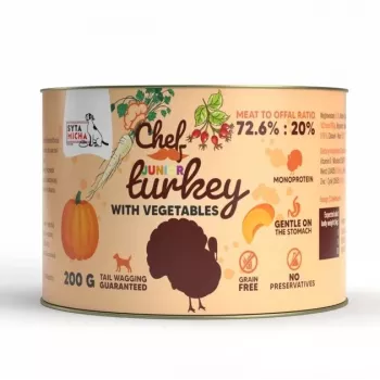 SYTA MICHA Chef Junior Turkey with Vegetables Mono šlapias ėdalas šuniukams 200 g