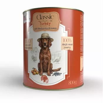 Syta Micha Classic šlapias pašaras šunims su kalakutiena, uogomis ir mango - 800g konservai