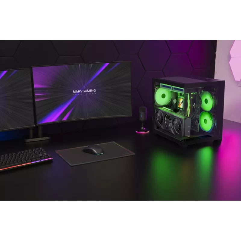 TACENS MARS MC-VIEW3 Micro-ATX korpusas su 3 ARGB ventiliatoriais, USB-C, grūdintu stiklu