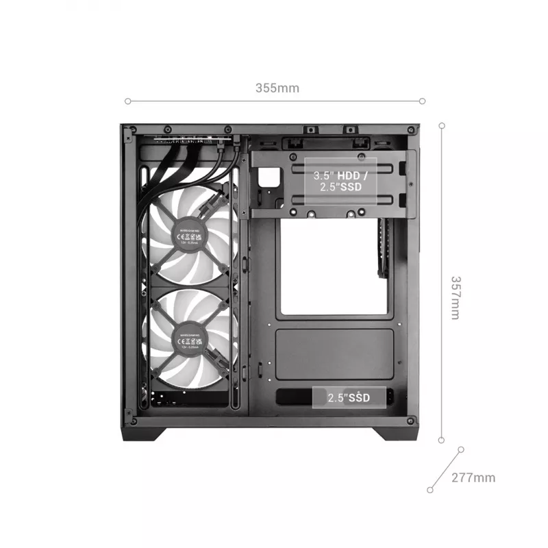 TACENS MARS MC-VIEW3 Micro-ATX korpusas su 3 ARGB ventiliatoriais, USB-C, grūdintu stiklu