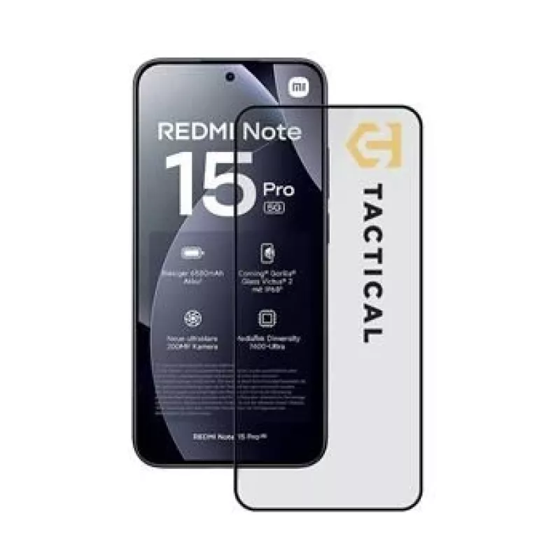 Tactical Glass Shield 5D Grūdinto stiklo apsauginis ekrano stikliukas, skirtas „Xiaomi Redmi Note 15 Pro+“, juodas