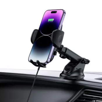 Tech-Protect CM15W-V1 Universalus automobilinis telefono laikiklis su 15W Qi belaidžiu įkrovikliu prietaisų skydeliui ir ventiliacijos angai - Juoda