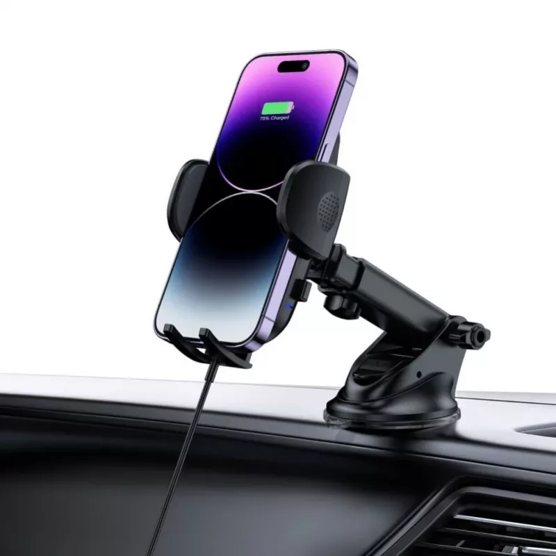 Tech-Protect CM15W-V1 Universalus automobilinis telefono laikiklis su 15W Qi belaidžiu įkrovikliu prietaisų skydeliui ir ventiliacijos angai - Juoda