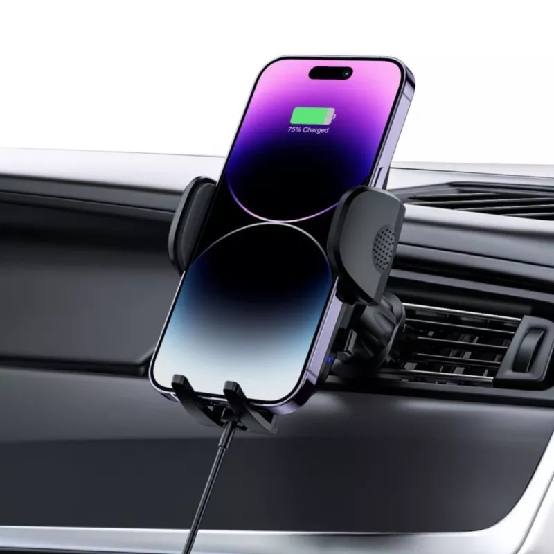 Tech-Protect CM15W-V1 Universalus automobilinis telefono laikiklis su 15W Qi belaidžiu įkrovikliu prietaisų skydeliui ir ventiliacijos angai - Juoda