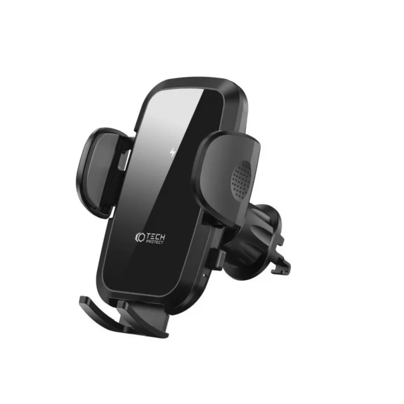 Tech-Protect CM15W-V1 Universalus automobilinis telefono laikiklis su 15W Qi belaidžiu įkrovikliu prietaisų skydeliui ir ventiliacijos angai - Juoda