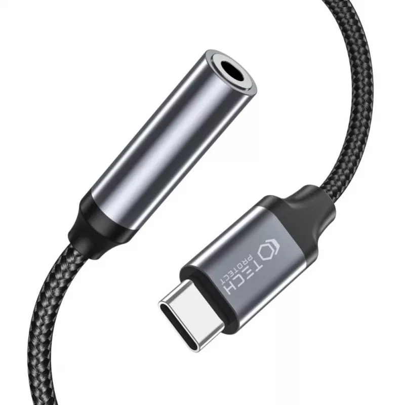 Tech-Protect USB-C į 3,5 mm mini lizdo garso adapteris (moterinis) - juoda