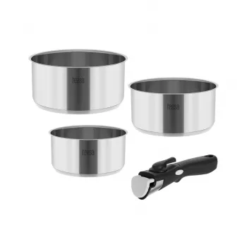 TEESA COOK EXPERT SINGLE HAND Puodų ir keptuvių rinkinys su nuimama rankena, 7 dalių, Ø20/24 cm, nelipni danga, indukcinė, juoda