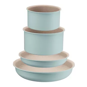 Tefal Ingenio Eucalyptus 5 dalių indų rinkinys su nuimamomis rankenomis, titano nepridegančia danga, tinka indukcinėms kaitlentėms, juoda/pilka