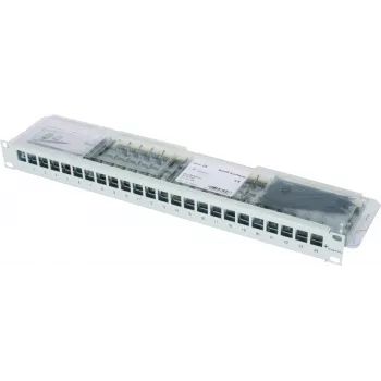 TELEGÄRTNER 19 inch 1U modulinis patch panelis su 24 AMJ-S Cat.6A ekranuotais moduliais, T568A, IDC be įrankių, RJ45/RJ11/RJ12 J02023A0039