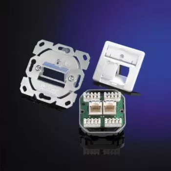 Telegärtner AMJ45 8/8 K Up/50 Cat.6A įleidžiama duomenų rozetė, 2x RJ45, ekranuota, perlamutrinė balta RAL 1013 J00020A0501