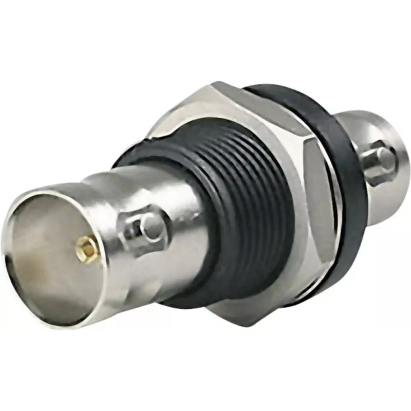 Telegärtner BNC praleidimo adapteris, moteriška-moteriška, 50 omų, panelinis montavimas, nikeliuotas žalvaris, DC-4 GHz