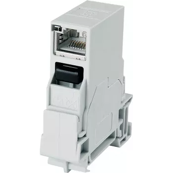 Telegärtner STX RJ45 DIN bėgelio lizdas Cat.6A ekranuotas, šviesiai pilkas