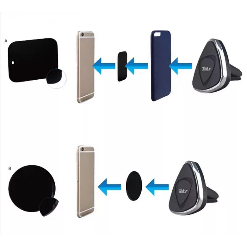 TELLUR automobilinis telefono laikiklis magnetinis, ventiliacijos grotelių tvirtinimas, juodas