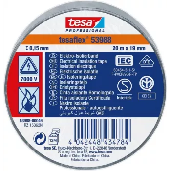 tesa 53988-00001-00 Profesionali elektros izoliacinė juosta, PVC, juoda, 20 m x 19 mm