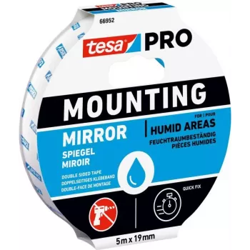 tesa Mounting PRO Mirror 66952-00001-00 dvipusė akrilinės putos lipni juosta, balta, 5 m x 19 mm, veidrodžiams ir plokštiems daiktams, išlaiko iki 10 kg per 10 cm