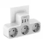 TESSAN sieninis lizdas TS-323-DE-C su 3 AC kištukiniais lizdais ir 3 USB-A prievadais, 16A, 3680W, baltas