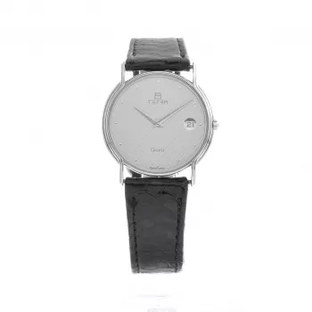 TETRA Women's Watch T-008 30mm sidabrinis ciferblatas juodas odinis dirželis kvarcinis