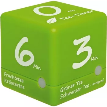 TFA 38.2035.04 Cube Timer skaitmeninis arbatos laikmatis - baltas, atgalinis skaičiavimas su 5/10/15/20 min išankstiniais nustatymais, LCD, garso signalas, AAA baterija