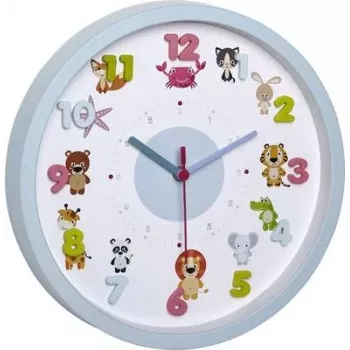 TFA 60.3051.14 Little Animal sieninis vaikų laikrodis – šviesiai mėlynas – 30,9 cm – kvarcinis – analoginis – tylus judesys