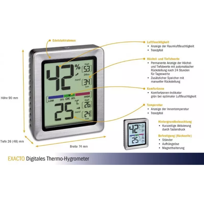TFA EXACTO Digital Thermo-Hygrometer Silver (30.5047.54)