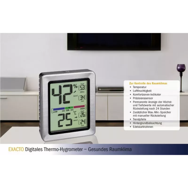 TFA EXACTO Digital Thermo-Hygrometer Silver (30.5047.54)
