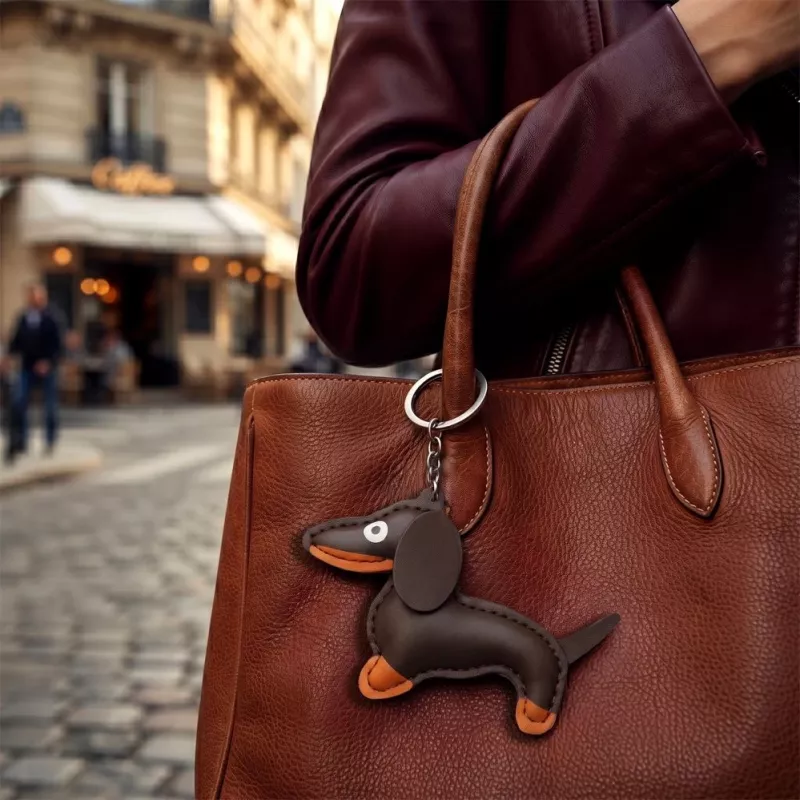 TFO Universal Phone Chain su taksų motyvu, ruda, 150 cm, reguliuojamas crossbody dirželis su tvirtinimo pleistru