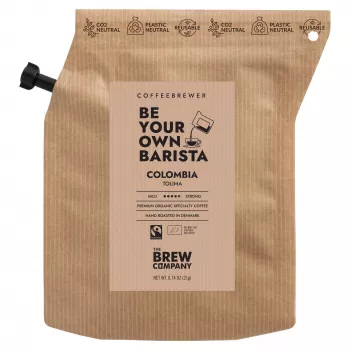 The Brew Company Colombia vidutinio skrudinimo malta kava maišeliuose, 100% Arabica, Fairtrade, 20 g vienai porcijai
