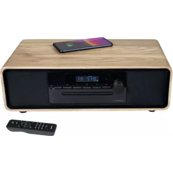 Thomson MIC300IBT 60W mikro hi-fi sistema su Bluetooth, CD, FM radiju, USB, Qi belaidžiu įkrovimu - juoda/mediena TH388657