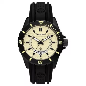 TIMBERLAND Vyriškas laikrodis Medford 46mm smėlio spalvos ciferblatas juodas silikoninis dirželis kvarcinis 15578JSB-14P