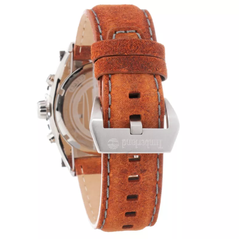 Timberland vyriškas laikrodis TBL1331JS-02C 45mm nerūdijančio plieno kvarcinis analoginis juodas ciferblatas rudos odos dirželis