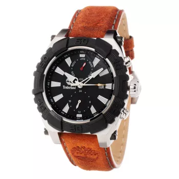 Timberland vyriškas laikrodis TBL1331JS-02C 45mm nerūdijančio plieno kvarcinis analoginis juodas ciferblatas rudos odos dirželis