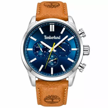 Timberland vyriškas laikrodis TDWGF0028702M (53 mm) – nerūdijančio plieno korpusas, rudo odos dirželis, juodas ciferblatas