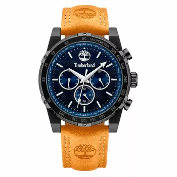 Timberland vyriškas laikrodis TDWGF2230406M 46mm nerūdijančio plieno mėlynas ciferblatas rudos odos dirželis