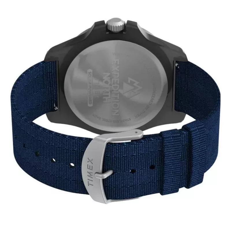 TIMEX vyriškas laikrodis Expedition North Field Post Solar TW2V40300 – 46 mm nerūdijančio plieno korpusas, žalias ciferblatas, rudas odinis dirželis, saulės kvarcas