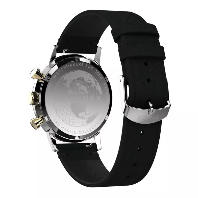 Timex vyriškas analoginis kvarcinis laikrodis Expedition Scout TW2W60300A – 43 mm, juodas ciferblatas, ruda odos juosta, INDIGLO apšvietimas