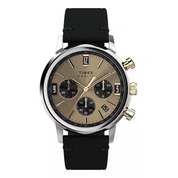 Timex vyriškas analoginis kvarcinis laikrodis Expedition Scout TW2W60300A – 43 mm, juodas ciferblatas, ruda odos juosta, INDIGLO apšvietimas