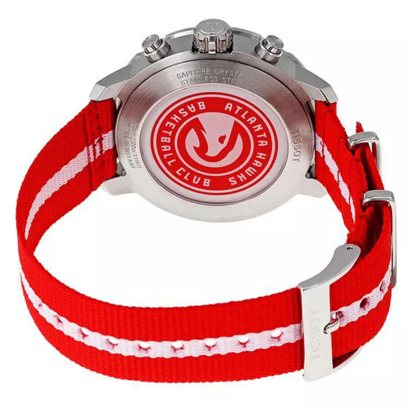 Tissot T-Sport Quickster vyriškas laikrodis T0954177037 42 mm šveicariškas kvarcinis chronografas su baltu ciferblatu ir raudonu NATO apyranke