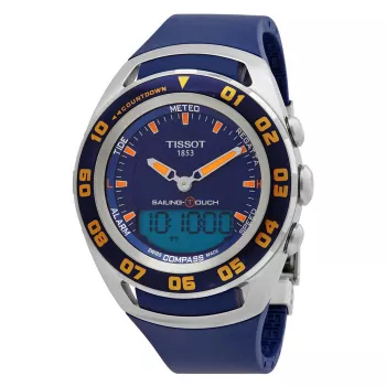 TISSOT T-Touch II Vyriškas Laikrodis T056420270410 - 45mm Titano Korpusas, Mėlyna Guminė Juosta, Šveicariškas Kvarcinis Chronografas su Aukščiamačiu, Barometru, Kompasu, Termometru