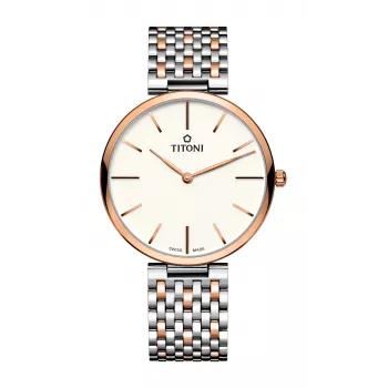 TITONI Airmaster vyriškas laikrodis TQ52718SRG606 37mm Šveicariškas kvarcinis sidabrinis ciferblatas rudas odinis dirželis