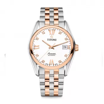 TITONI Vyriškas Automatinis Laikrodis 83909SRG-063 38,5mm Rožinio Aukso PVD Nerūdijantis Plienas Sidabrinis Ciferblatas Rudo Odos Dirželis
