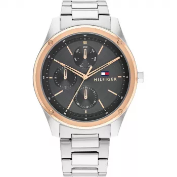 Tommy Hilfiger 1710541 Vyriškas analoginis kvarcinis laikrodis 44mm plieninis korpusas rudo odinio dirželio mėlynas ciferblatas